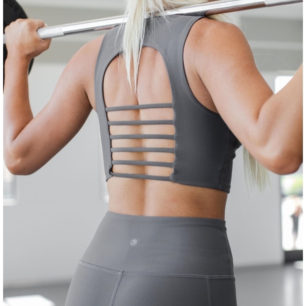 Savvi Stevie Multi-Strap Sports Bra Gray Light Medium Impact Women’s Activewear